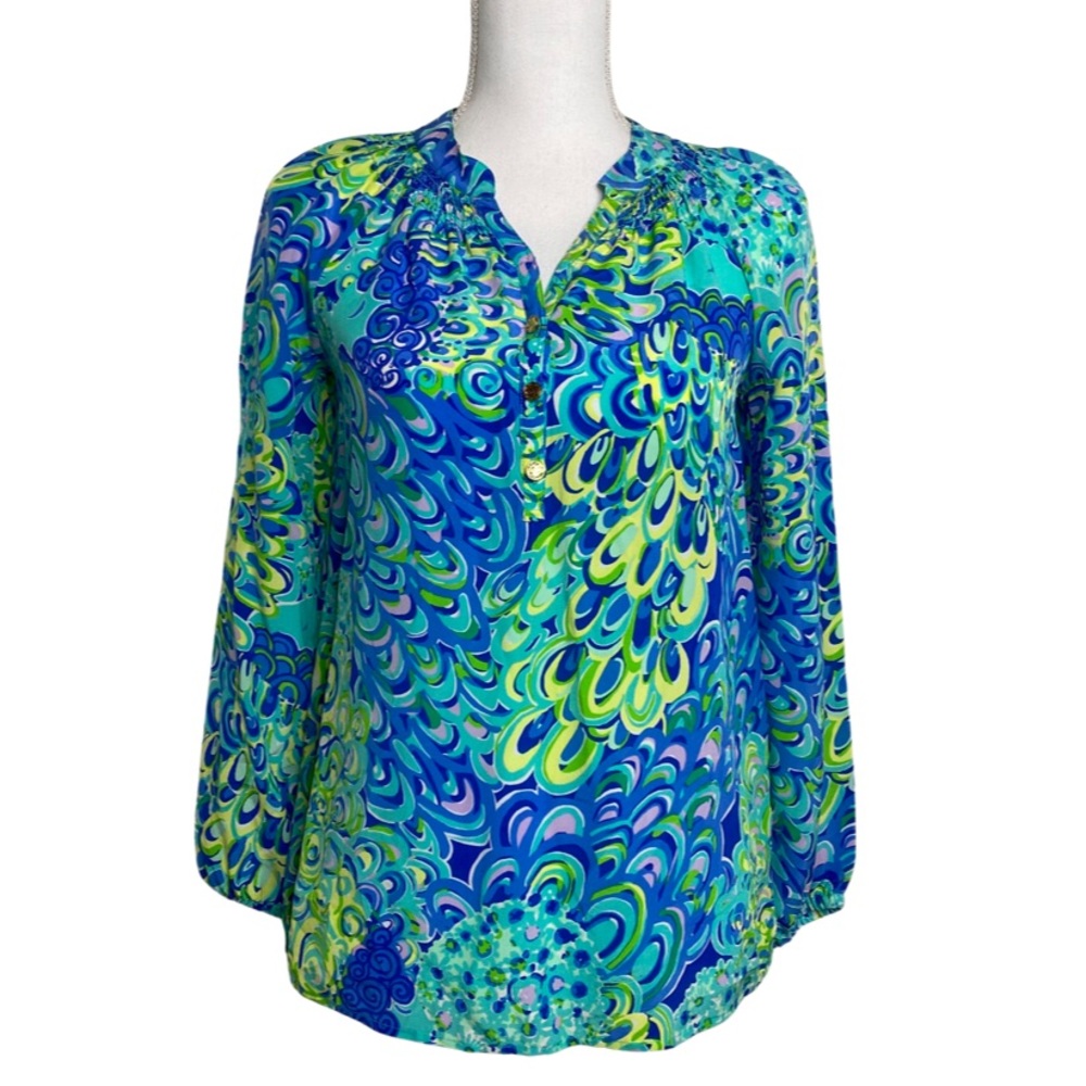 Lilly Pulitzer Elsa Blue Green Silk Top Size XXS